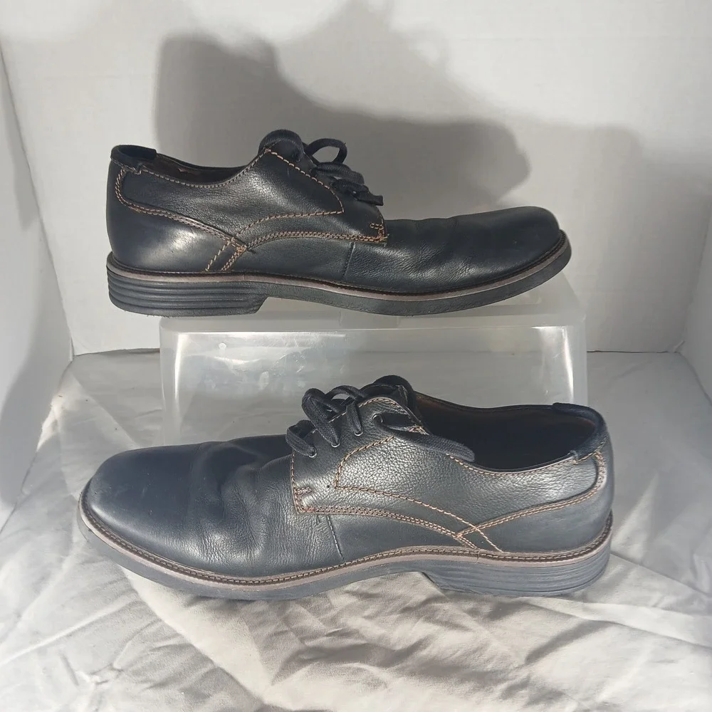 Dockers Mens Black‎ Leather Derby Oxford Shoes 90-36214 Size 11M Contrast Stitch
